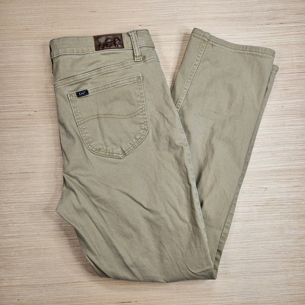 Lee Straight Leg Pants Womens 14 Medium Tan Mid Rise Regular Fit Stretch‎ Casual